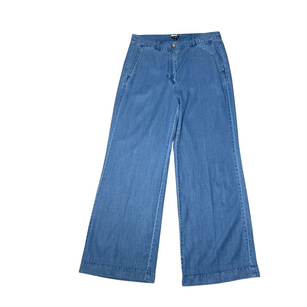 J.Crew Carolina chambray lyocell drapey wide leg hi rise trouser jeans size 8